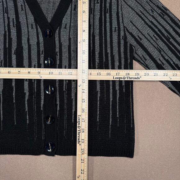 Vintage Black White Abstract Striped Button Cardigan 90s San Remo Petites S - Picture 8 of 8